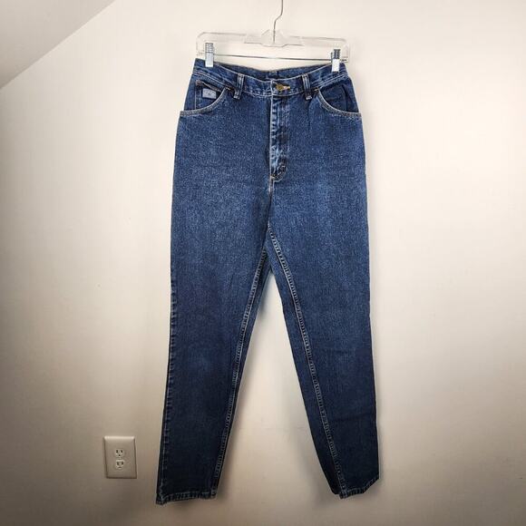 Wrangler High Rise Tapered Dark Wash Denim Jeans Size 10 x 34 Retro Classic - Picture 1 of 5